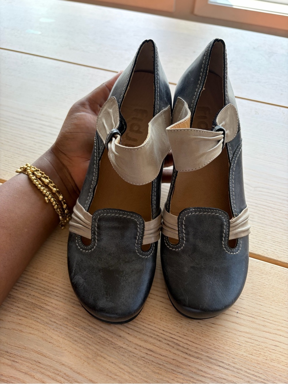 Fidji Two-Tone Gray and Cream Slip-On Women's Loafers